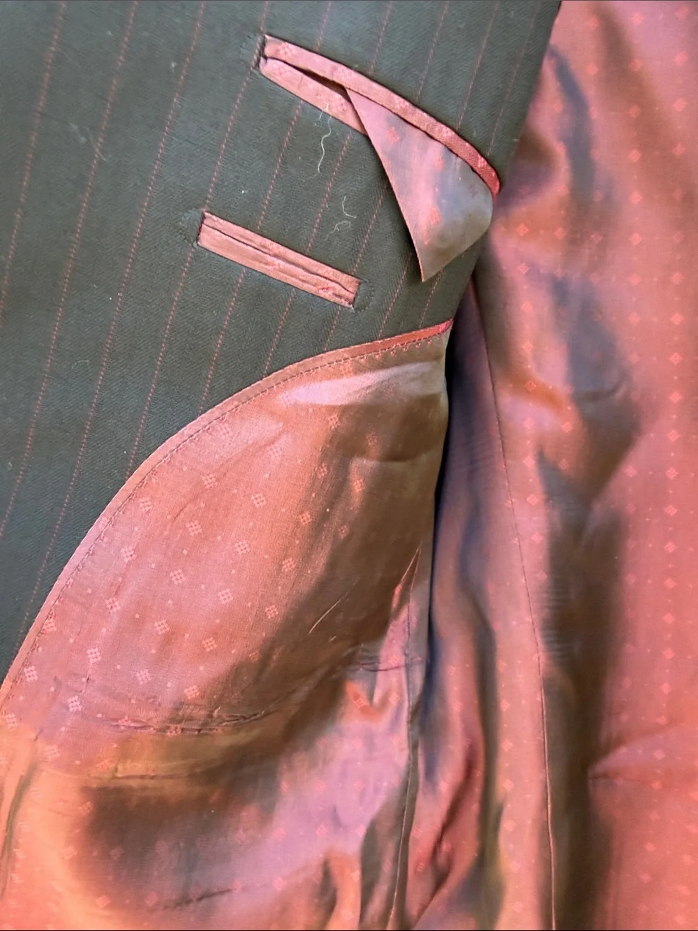 Banana Republic Charcoal Pinstripe Suit Jacket with Burgundy Lining